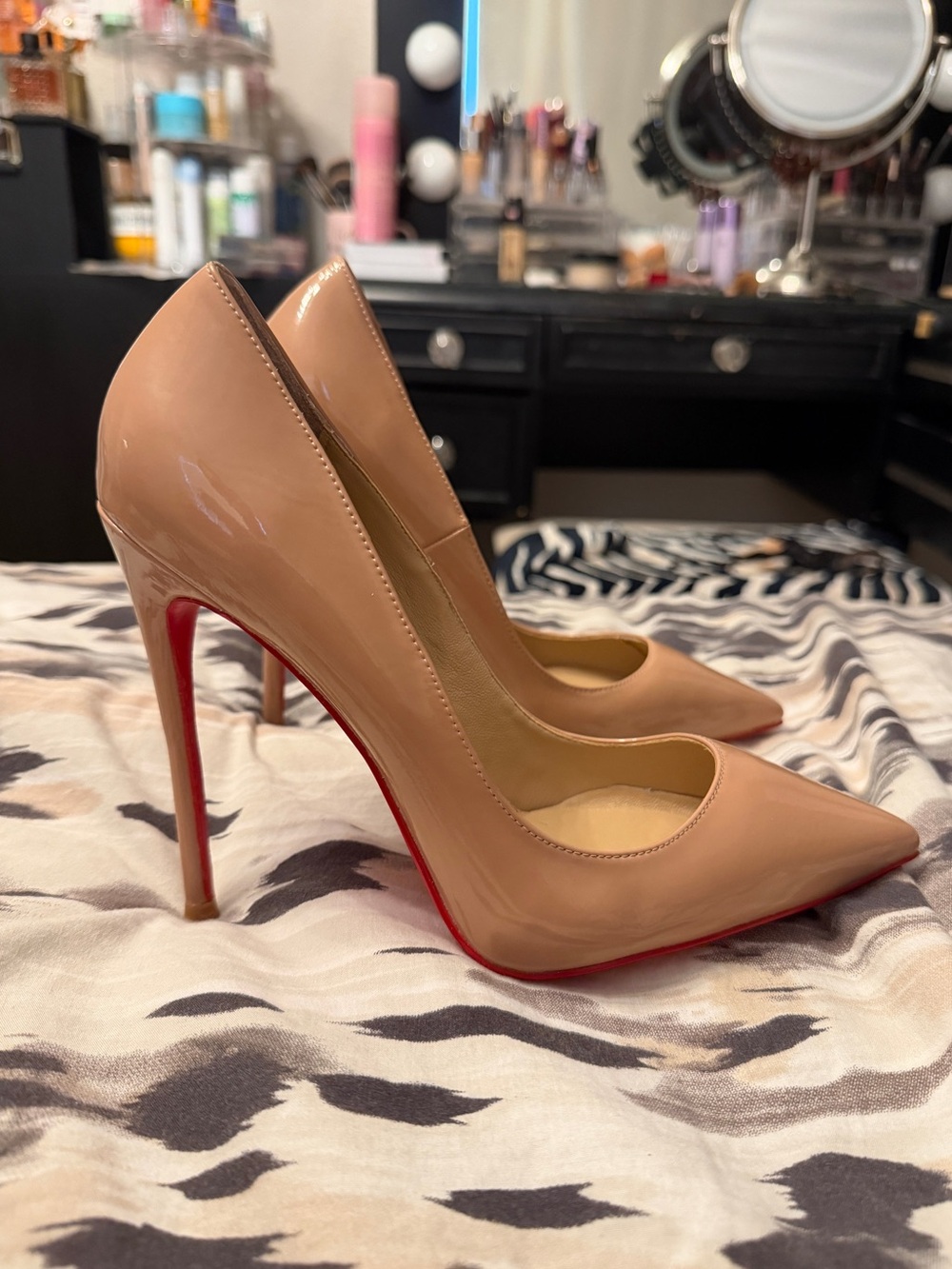 Women's Patent Pointed-Toe Stiletto Pumps - Nude